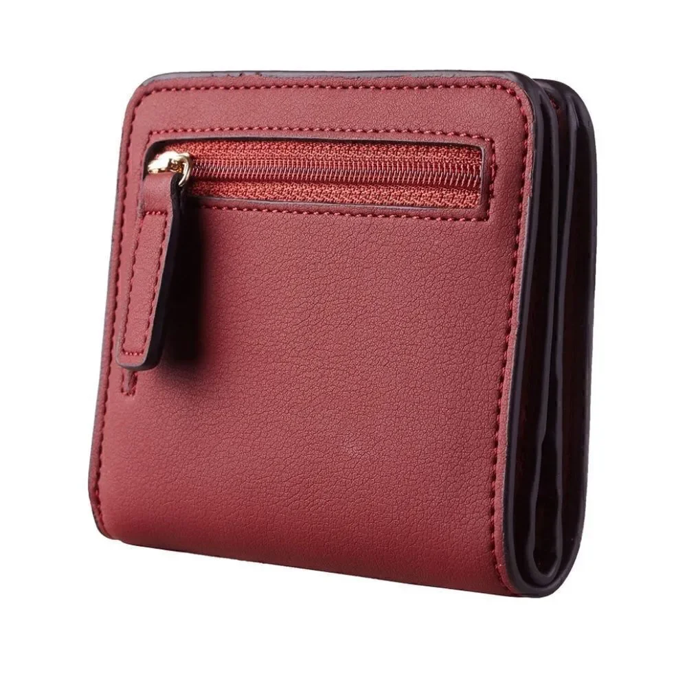 Deep Red Leather Compact Wallet